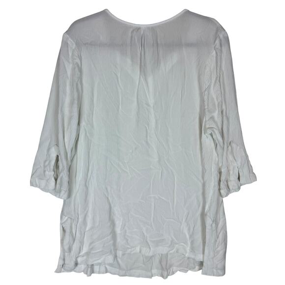 Catherines Blouse Womens 1X White Rayan Embroidered 3/4 Sleeve V-Neck Pullover - Picture 2 of 11